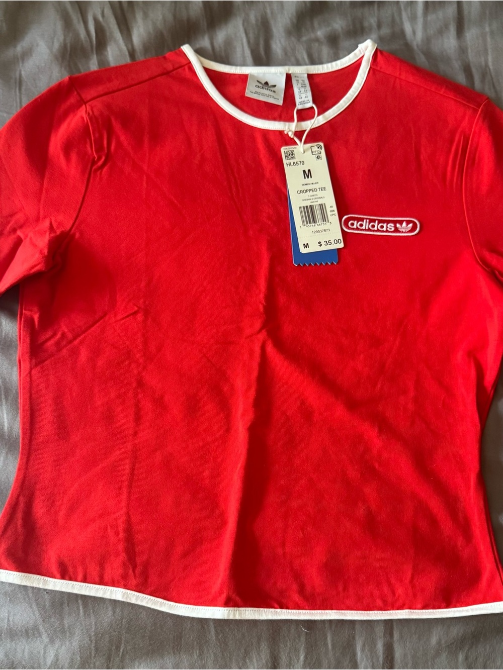 adidas Red Short Sleeve Ringer Tee with White Trim - Picture 2 of 4